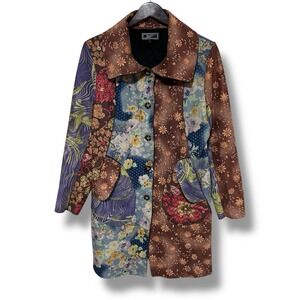 Floral Patchwork Button Front Sweater‎ Coat Boho Festival Cottagecore Size Large